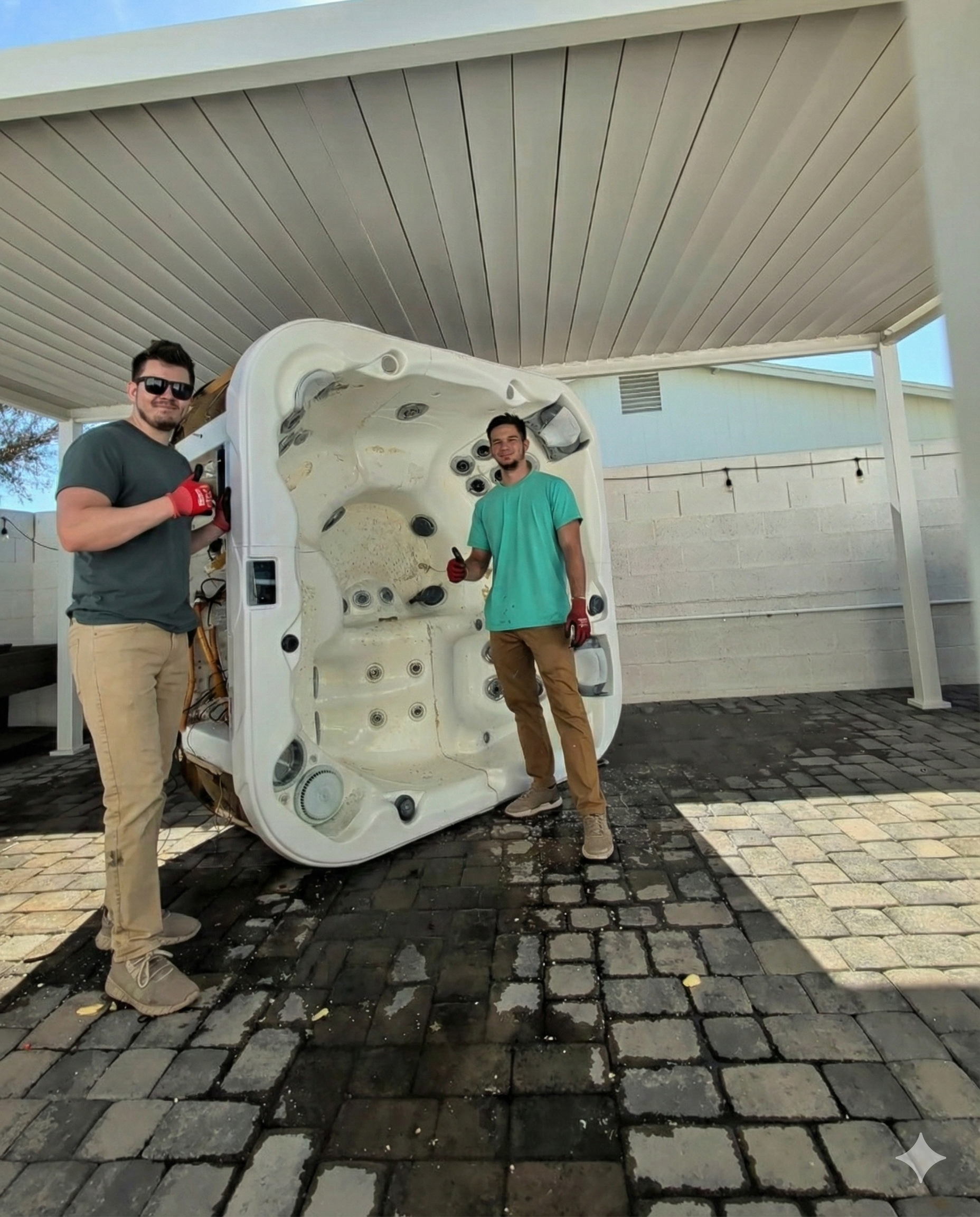 Reset Junk Removal crew removing a portable hot tub in the Peoria area