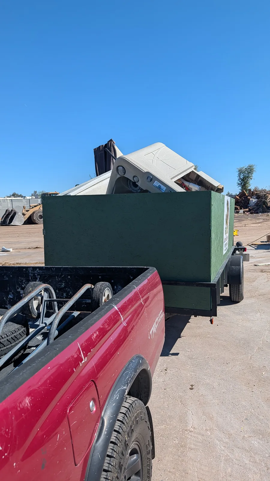 Hot tub components contained in the trailer after removal